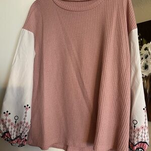 SHEIN Pink Ribbed 3/4 Sleeve Blouse